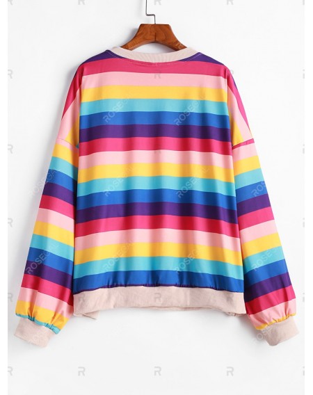 Plus Size Crew Neck Rainbow Stripe Sweatshirt - 1x