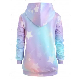 Plus Size Stars Print Ombre Color Pullover Hoodie - L
