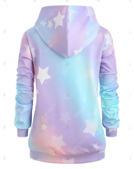 Plus Size Stars Print Ombre Color Pullover Hoodie - L