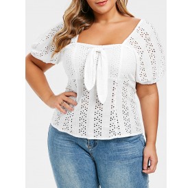 Plus Size Broderie Anglaise Bowknot Milkmaid Top - 2x