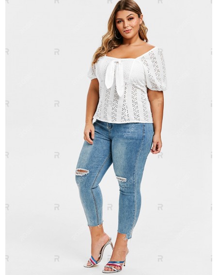 Plus Size Broderie Anglaise Bowknot Milkmaid Top - 2x