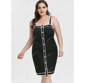 Plus Size Button Down Two Tone Fitted Dress - 2x