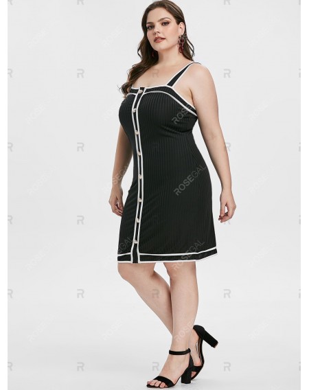 Plus Size Button Down Two Tone Fitted Dress - 2x