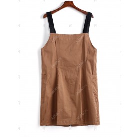 Plus Size Metal Eyelet Zipper Wide Strap Pocket Pinafore Dress - L