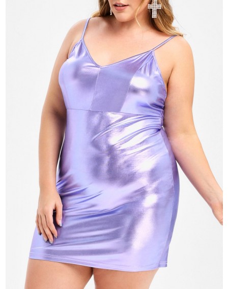 Rosegal Plus Size Metallic Mini Bodycon Dress - L
