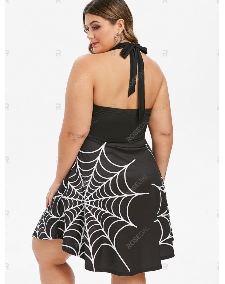 Plus Size Halloween Spider Web Backless Lattice Dress - 3x