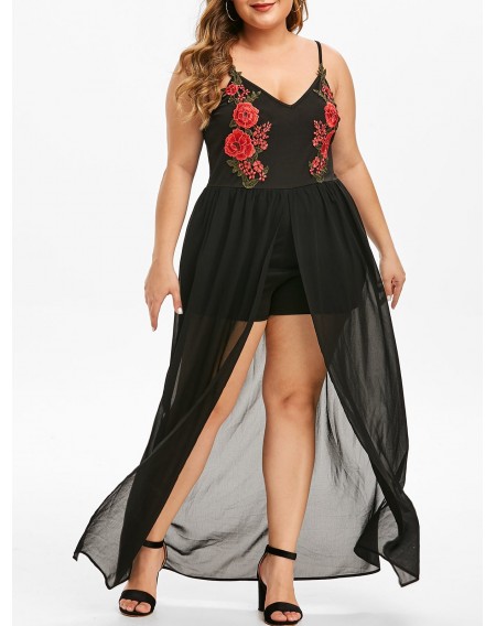 Plus Size Embroidered Maxi Overlay Romper - 3x