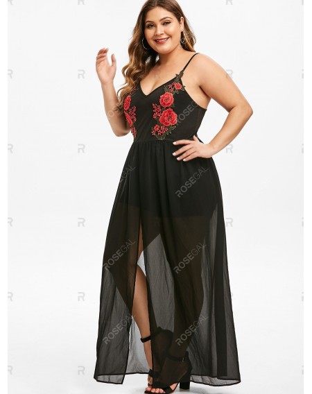 Plus Size Embroidered Maxi Overlay Romper - 3x