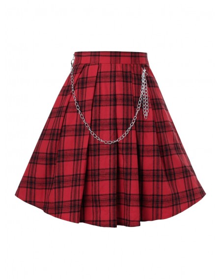 Plus Size Plaid A Line Chains Embellished Mini Skirt - 3x