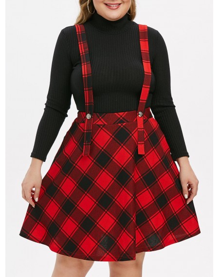 Plus Size Plaid Suspender Midi A Line Skirt - L