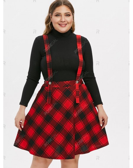Plus Size Plaid Suspender Midi A Line Skirt - L