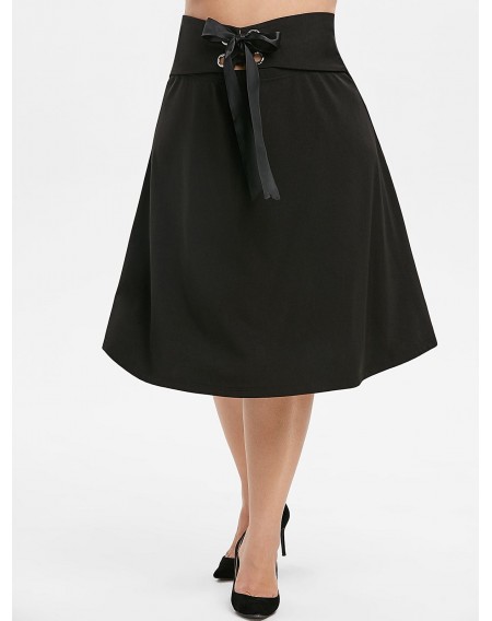 Plus Size Metal Eyelet Bow Tie A Line Skirt - 2x