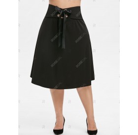Plus Size Metal Eyelet Bow Tie A Line Skirt - 2x